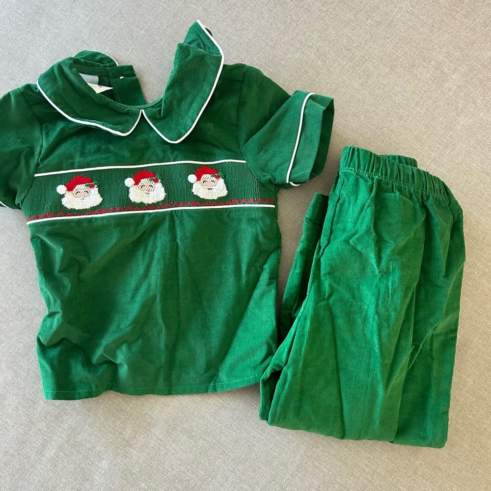 Classic Green Kids Corduroy Set with Santa Design